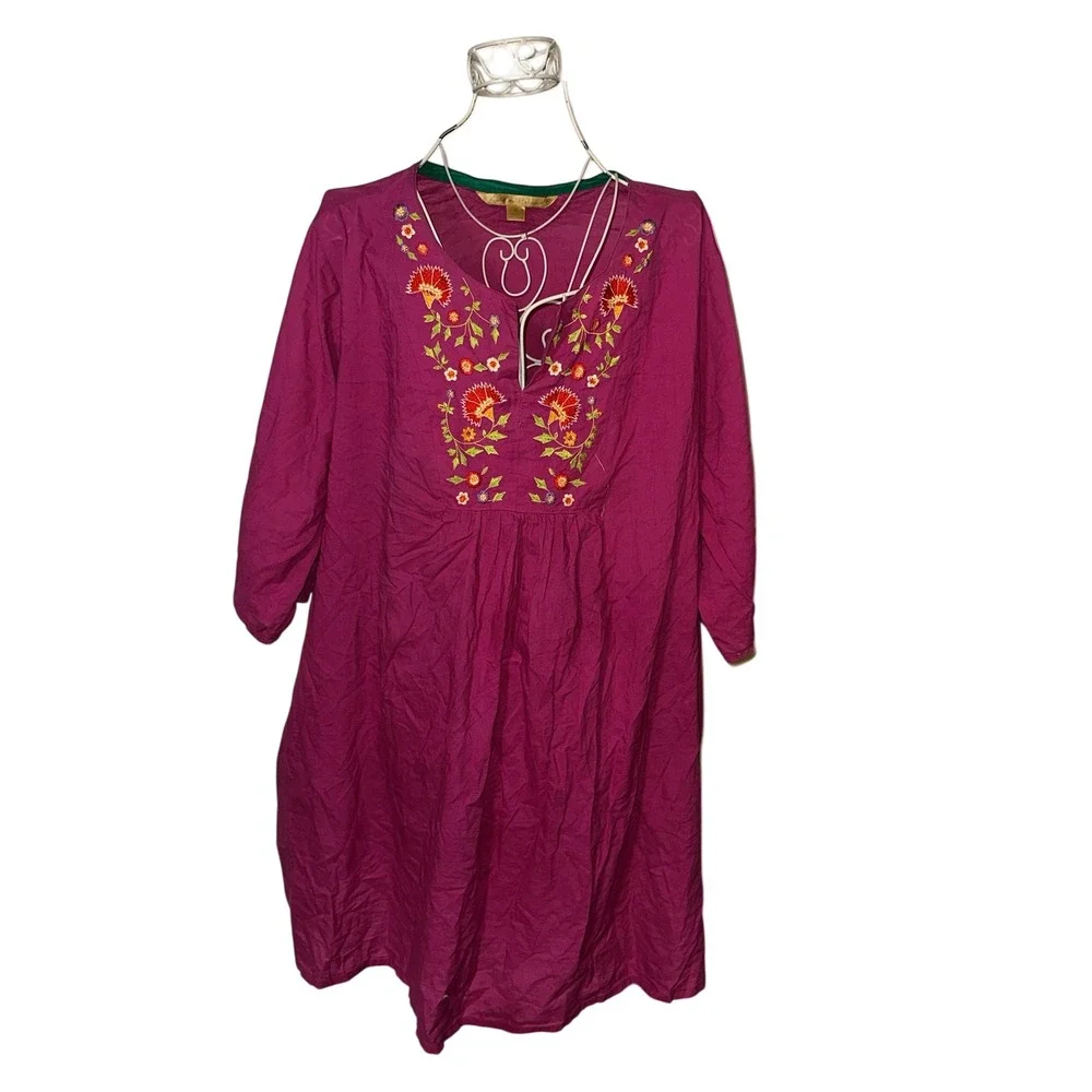 April Cornell Woman Magenta Cotton Floral Embroidered Tunic Dress Pink  2X
